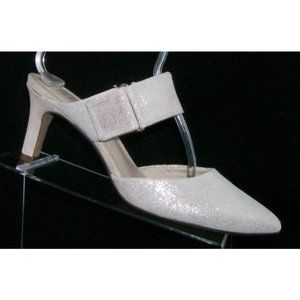 Clarks Illeana Daisy pink suede sparkle hook and loop mule heels 10.5M